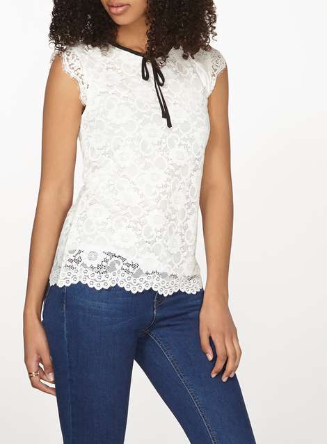 Ivory Lace Tie Neck Top